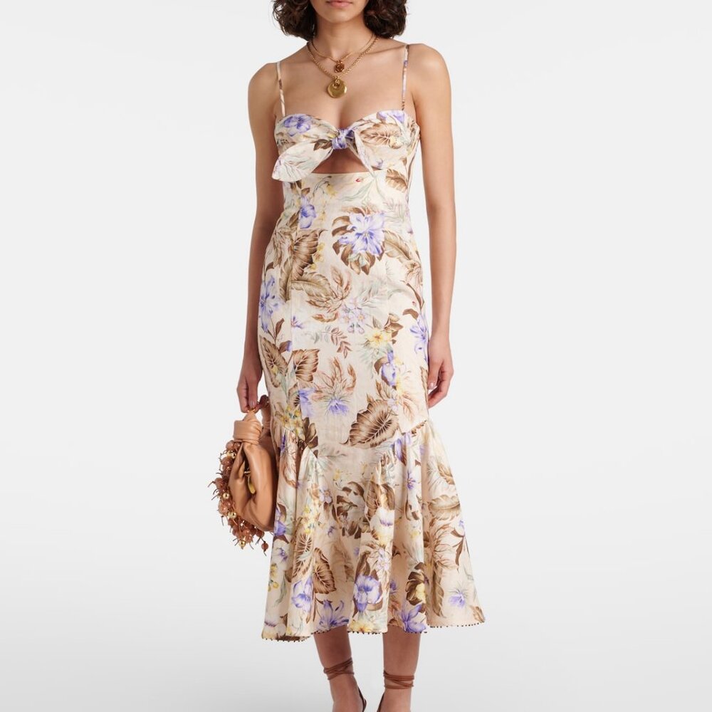 BNWT ZIMMERMANN Coco bow-embellished cutout floral-print linen midi dress